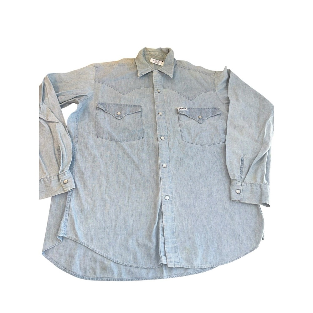 Vtg Guess‎ Western Denim Pearl Snap Rare Shirt Womens Top Size 3